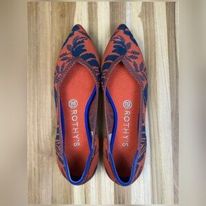 Rothy's Pointed Knit Flats in Orange and Navy Floral